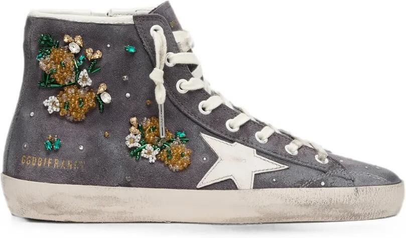 Golden Goose Francy suède bovenkant met kristallen en bloemen-kralen met geborduurde leren ster Grijs