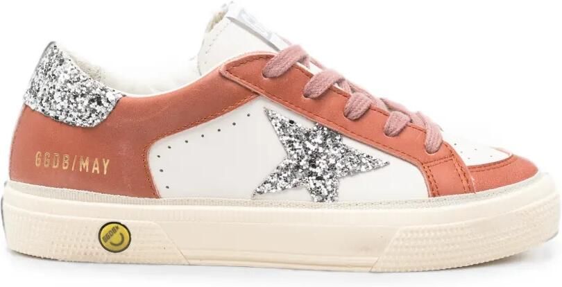 Golden Goose Kids May leren sneakers met patch met glitters Bruin
