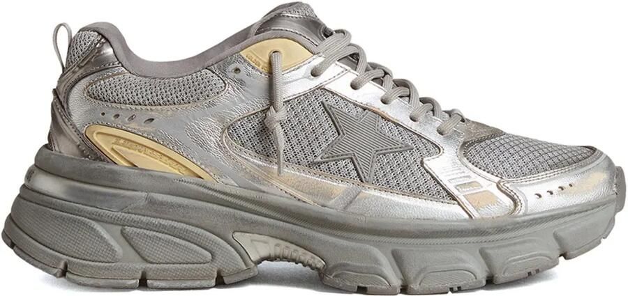 Golden Goose Lightstar metallic leren en zilveren mesh sneakers met grijze ster Grijs