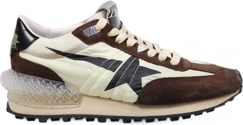 Golden Goose Marathon in lime-green nylon with black star and brown suede inserts Beige