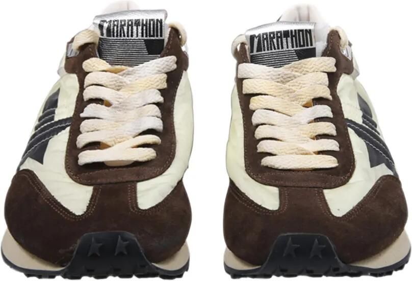 Golden Goose Marathon in lime-green nylon with black star and brown suede inserts Beige - Foto 2