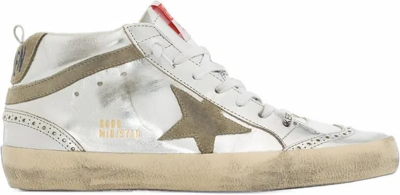 Golden Goose Mid Star in silver laminated leather with dove gray star sneakers Zilver