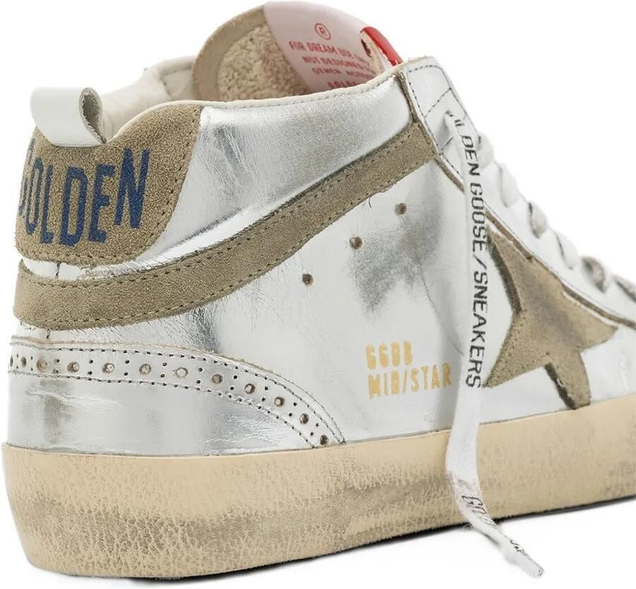Golden Goose Mid Star in silver laminated leather with dove gray star sneakers Zilver - Foto 2