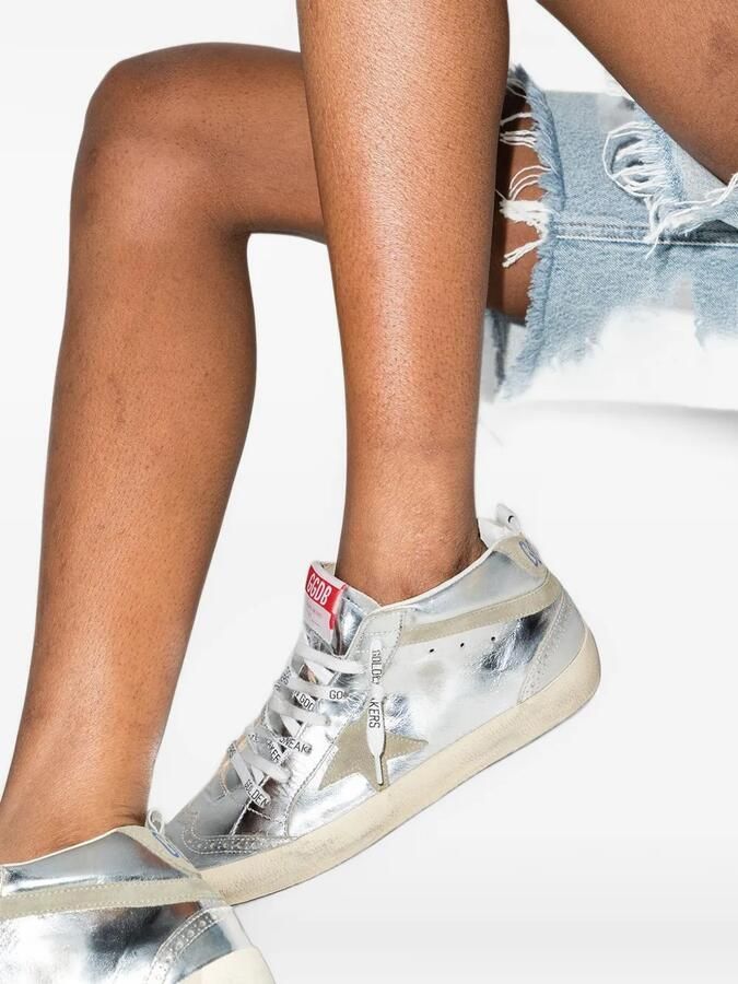 Golden Goose Mid Star in silver laminated leather with dove gray star sneakers Zilver - Foto 3
