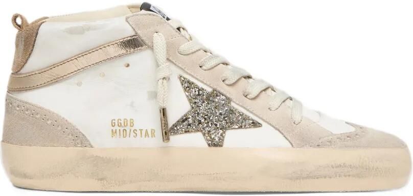 Golden Goose Mid-Star leather-upper glitter-star laminated-wave suede-heel-and-spur sneakers Wit