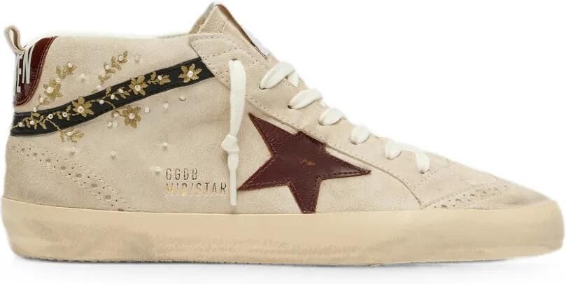 Golden Goose Mid Star suède sneakers met leren ster en geborduurde details Beige