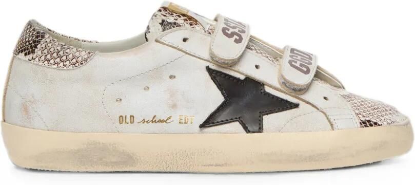 Golden Goose Old School witte leren sneakers met zwarte leren ster en slangenprint