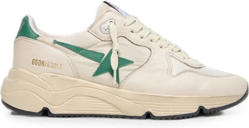 Golden Goose Running Sole crème nylon en leren sneakers met groene leren ster Beige