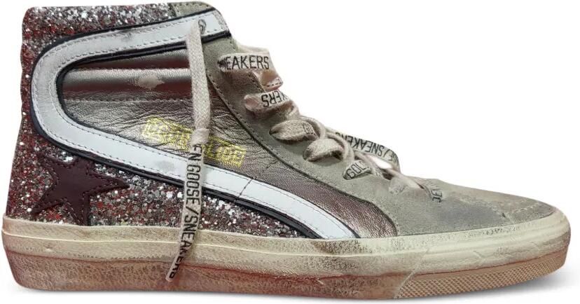 Golden Goose Slide high-top sneakers verfraaid met glitter Zilver