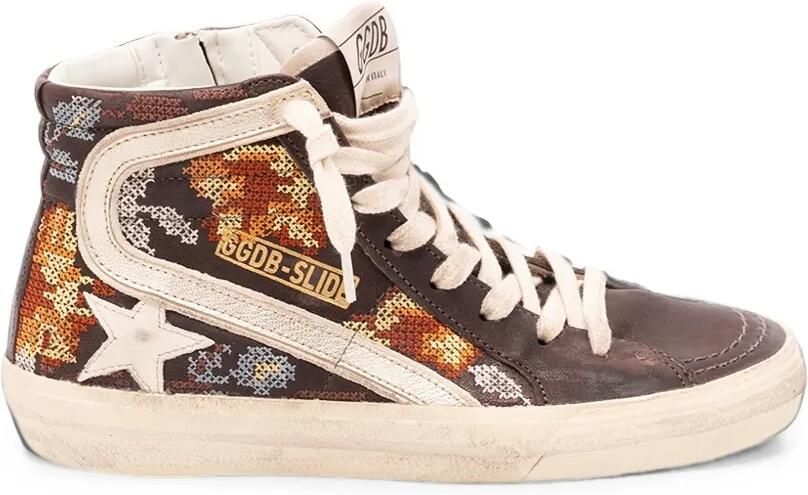 Golden Goose Slippers van leer met crèmekleurige ster en veelkleurig borduurwerk Bruin