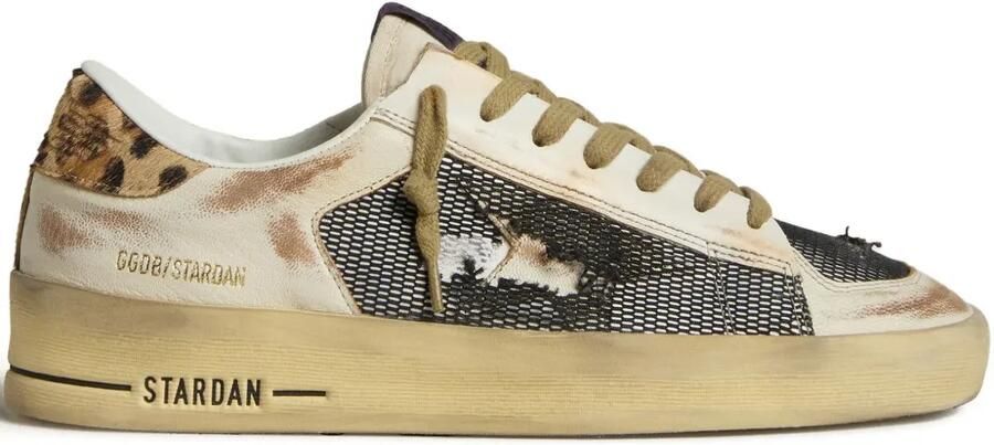Golden Goose Stardan sneakers van nappa en mesh met luipaard-print en hiellus Beige