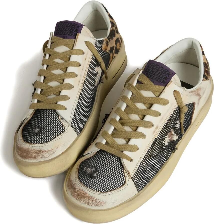 Golden Goose Stardan sneakers van nappa en mesh met luipaard-print en hiellus Beige - Foto 2