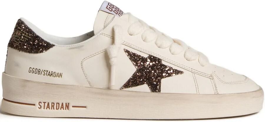Golden Goose Stardan sneakers van wit leer met glitters en hiellus Beige