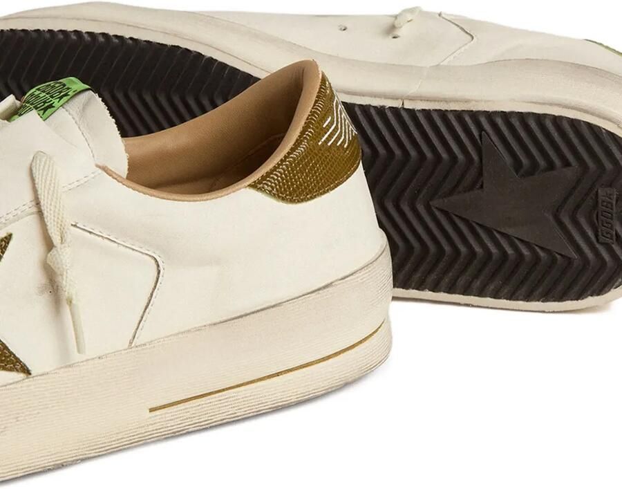 Golden Goose Stardan sneakers van wit leer met legergroene leren hiellus en ster met slangenprint Beige - Foto 2