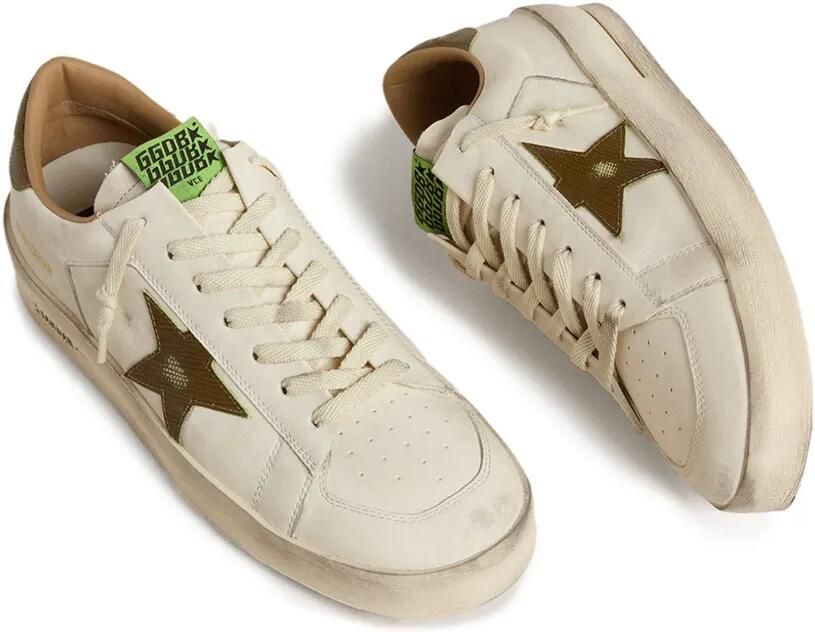 Golden Goose Stardan sneakers van wit leer met legergroene leren hiellus en ster met slangenprint Beige - Foto 3