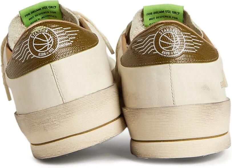 Golden Goose Stardan sneakers van wit leer met legergroene leren hiellus en ster met slangenprint Beige - Foto 4