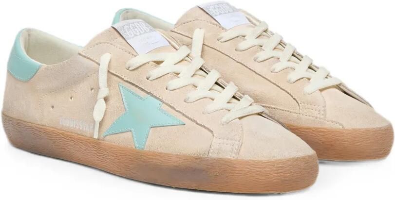 Golden Goose Super-Star beige suède sneakers met aqua-groene ster - Foto 5