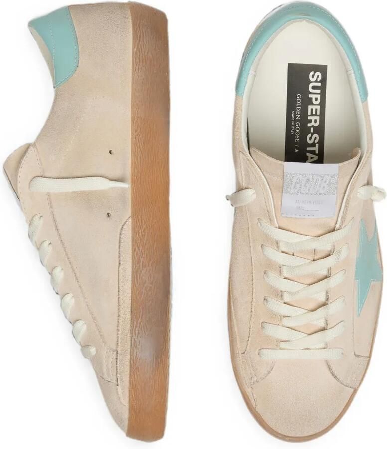 Golden Goose Super-Star beige suède sneakers met aqua-groene ster - Foto 2