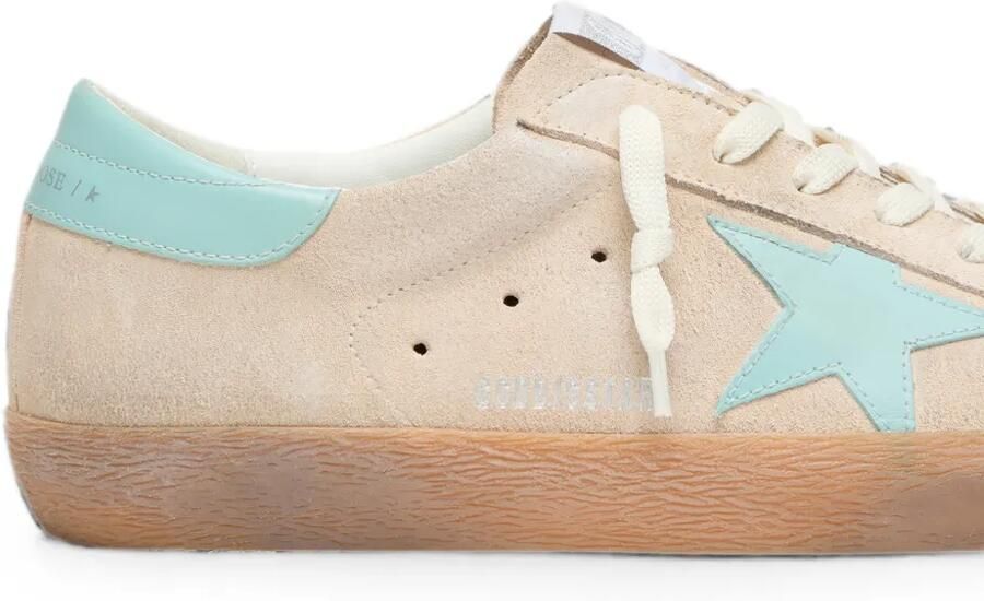 Golden Goose Super-Star beige suède sneakers met aqua-groene ster - Foto 4