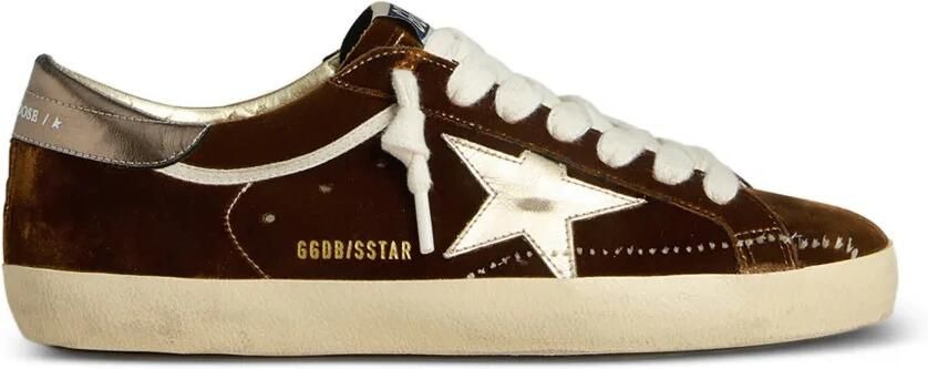 Golden Goose Super-Star cognac fluwelen sneakers met metallic leren ster en hiellus Bruin