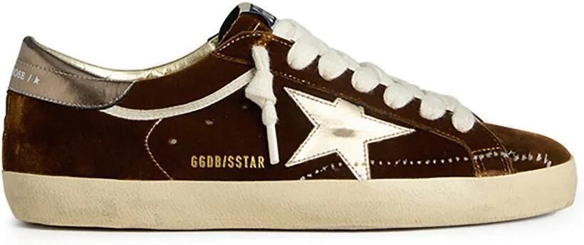 Golden Goose Super-Star cognac fluwelen sneakers met metallic leren ster en hielpand Bruin