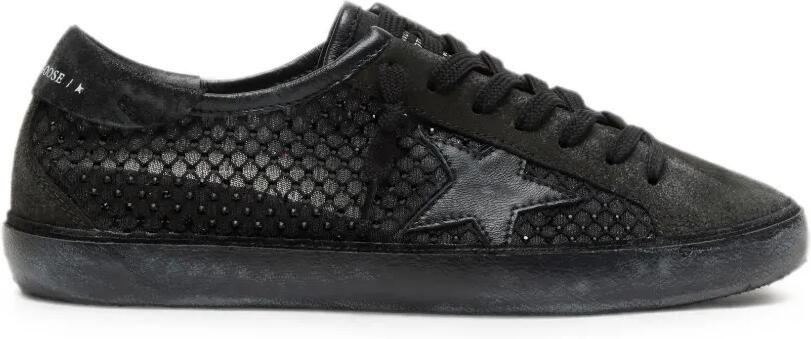 Golden Goose Super-Star LTD geperforeerd zwart suède met zwarte ster en kristallen