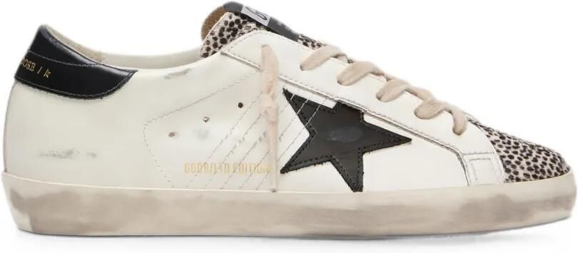Golden Goose Super-Star LTD in white leather with black star and pony skin details sneakers