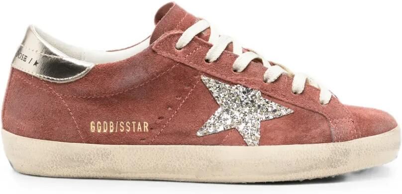 Golden Goose Super-Star LTD suède sneakers met zilveren ster en leren hiellus Rood