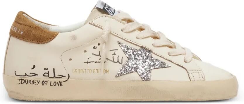 Golden Goose Super-Star sneakers met zilveren glitters en tekst Beige