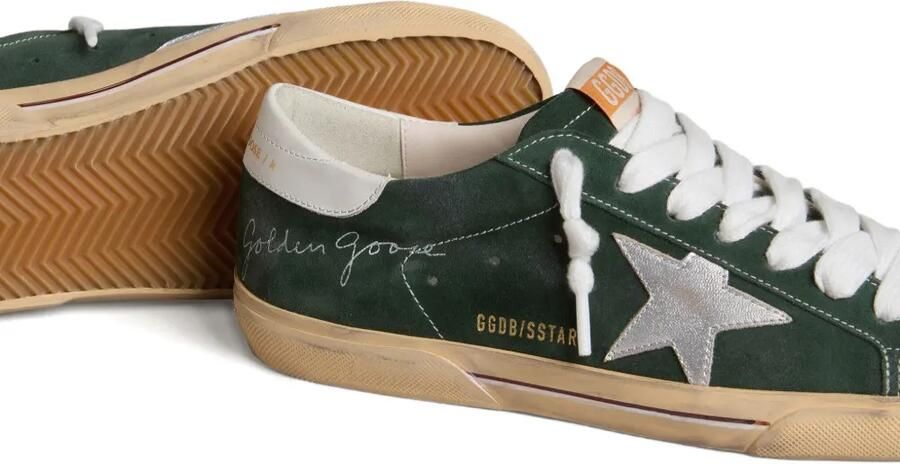 Golden Goose Super-Star sneakers van groen suède met zilveren metallic leren ster en leren hiellus