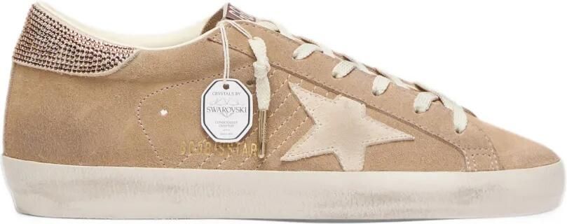 Golden Goose Super-Star suede-upper star-and-heel with crystals sneakers Beige