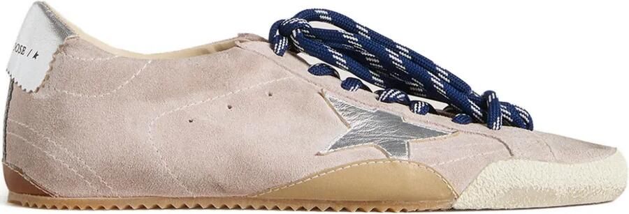 Golden Goose True-Star sneakers van pastelroze suède met zilveren ster en hielpand