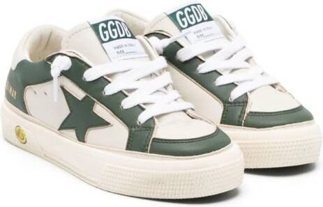 Golden Goose Kids May leren sneakers 82386 DIRTY WHITE GREEN