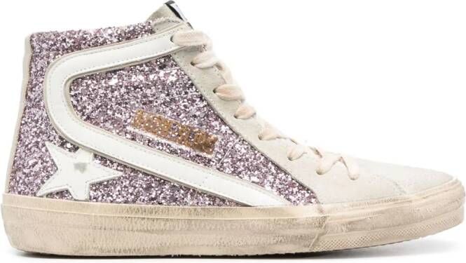 Golden Goose Slide glitter-detail sneakers Roze