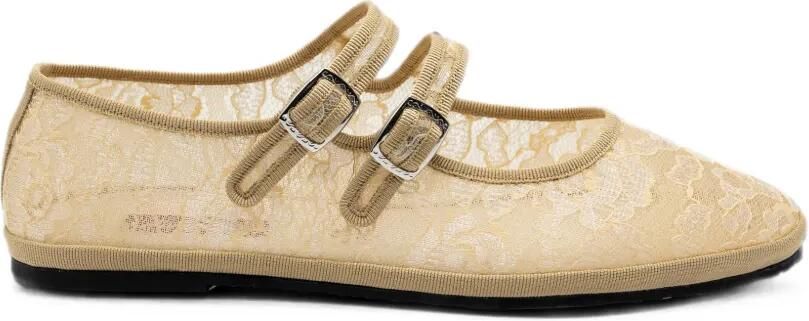 Gondolina Colombina Mary Jane ballerina's met kant Beige