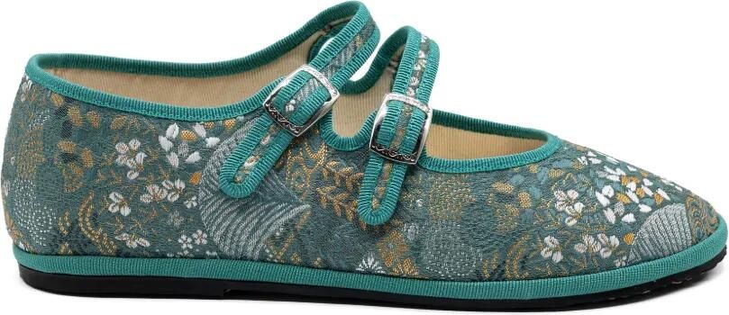 Gondolina Daphne ballerina's met bloemen-jacquard Groen