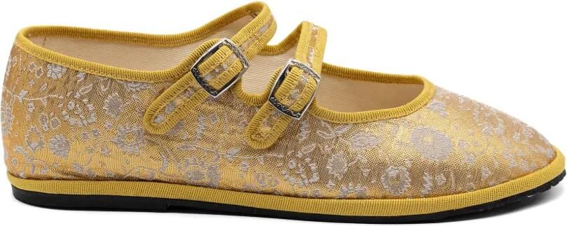 Gondolina Eloise ballerina's met bloemen-jacquard Geel