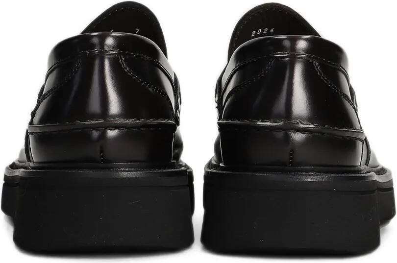 Green George Leren penny loafers Zwart