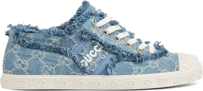 Gucci Denim sneakers met GG jacquard Blauw