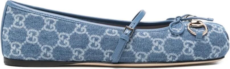 Gucci Ballerina's met kenmerkend Horsebit-detail en GG-monogram Blauw