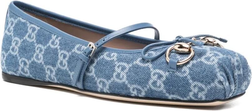 Gucci Ballerina's met kenmerkend Horsebit-detail en GG-monogram Blauw - Foto 2