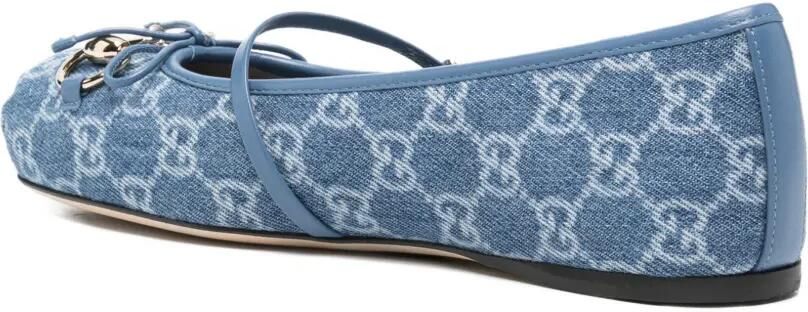 Gucci Ballerina's met kenmerkend Horsebit-detail en GG-monogram Blauw - Foto 3