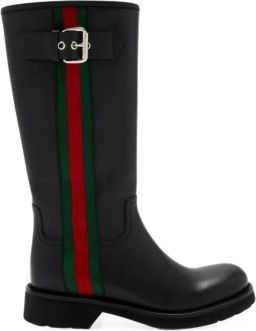 Gucci Biker boots met Web Zwart
