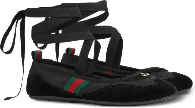Gucci Gestreepte ballerina's met strik Zwart - Foto 4