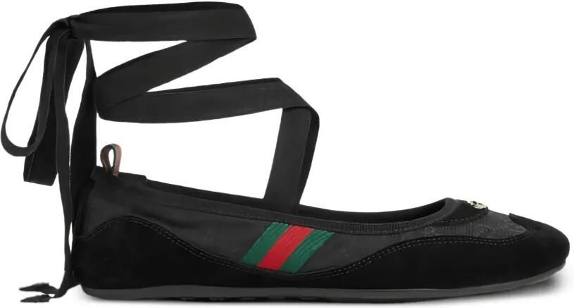 Gucci Gestreepte ballerina's met strik Zwart - Foto 5