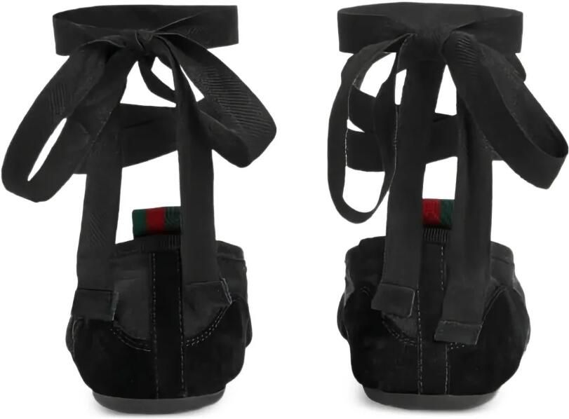 Gucci Gestreepte ballerina's met strik Zwart - Foto 3