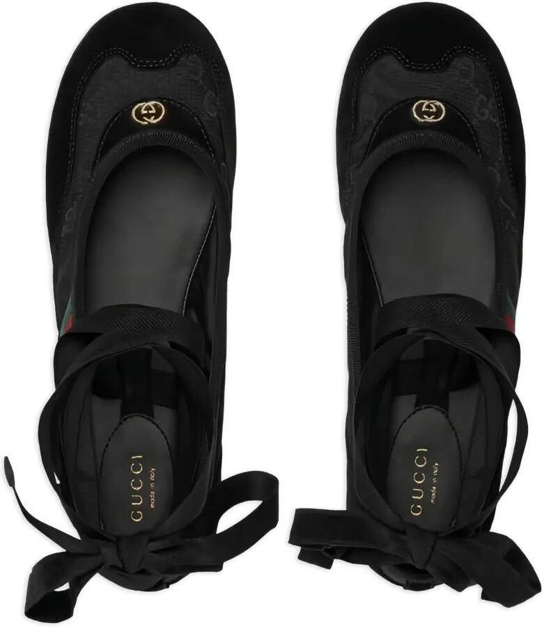 Gucci Gestreepte ballerina's met strik Zwart - Foto 2
