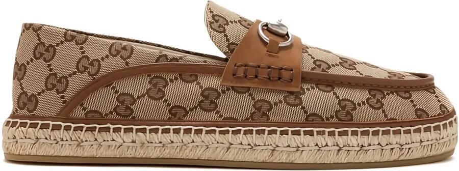 Gucci Horsebit espadrilles met monogram-print Beige
