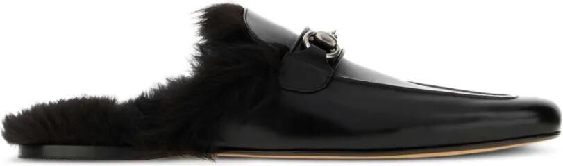 Gucci Horsebit muiltjes met afwerking van schapenvacht Zwart
