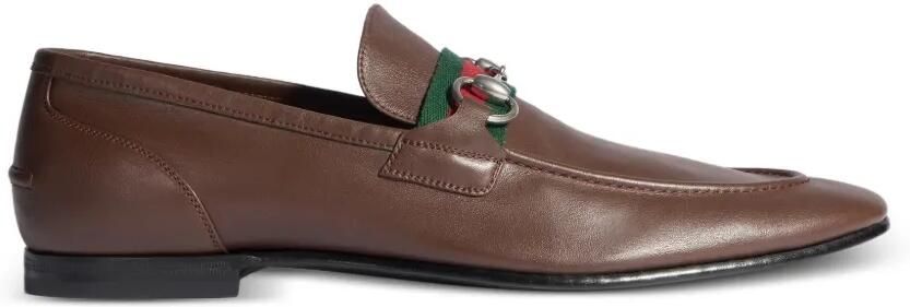Gucci Horsebit platte loafers met Web-streep Bruin
